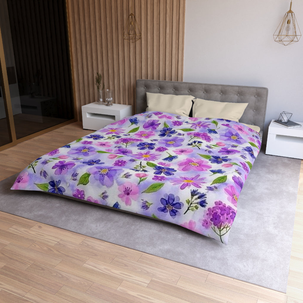 Floral Watercolor Duvet Cover — Purple & Pink Wildflower Bedding